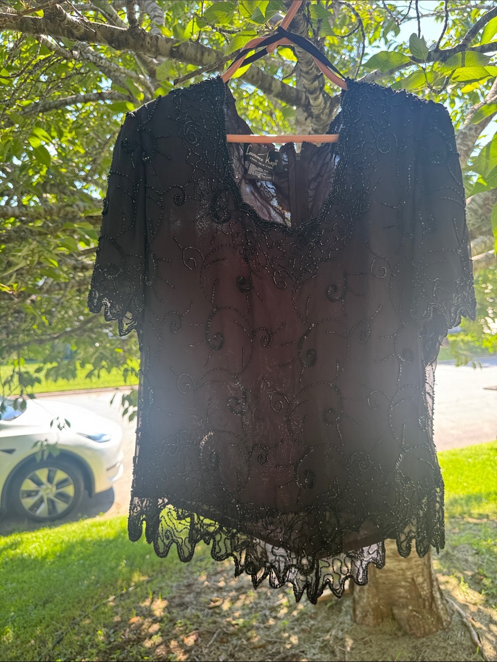 Lulu Townsend Black Beaded Lace Short Sleeve Blouse